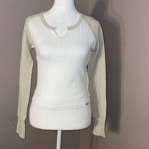 BDG Waffle Knit Raglan Sleeves Eyelet Stripe Pattern Stretch Tight Fit Wms Sz M